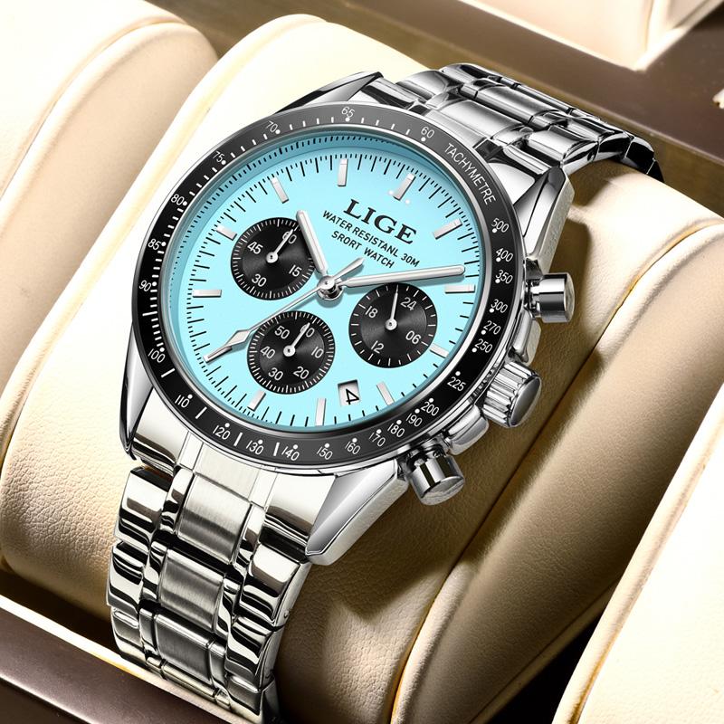 LIGE Top Brand Luxury New Men Watch Quartz Man Watches Waterproof Luminous Watch for Men Date Chronograph Sport Wristwatch+Box