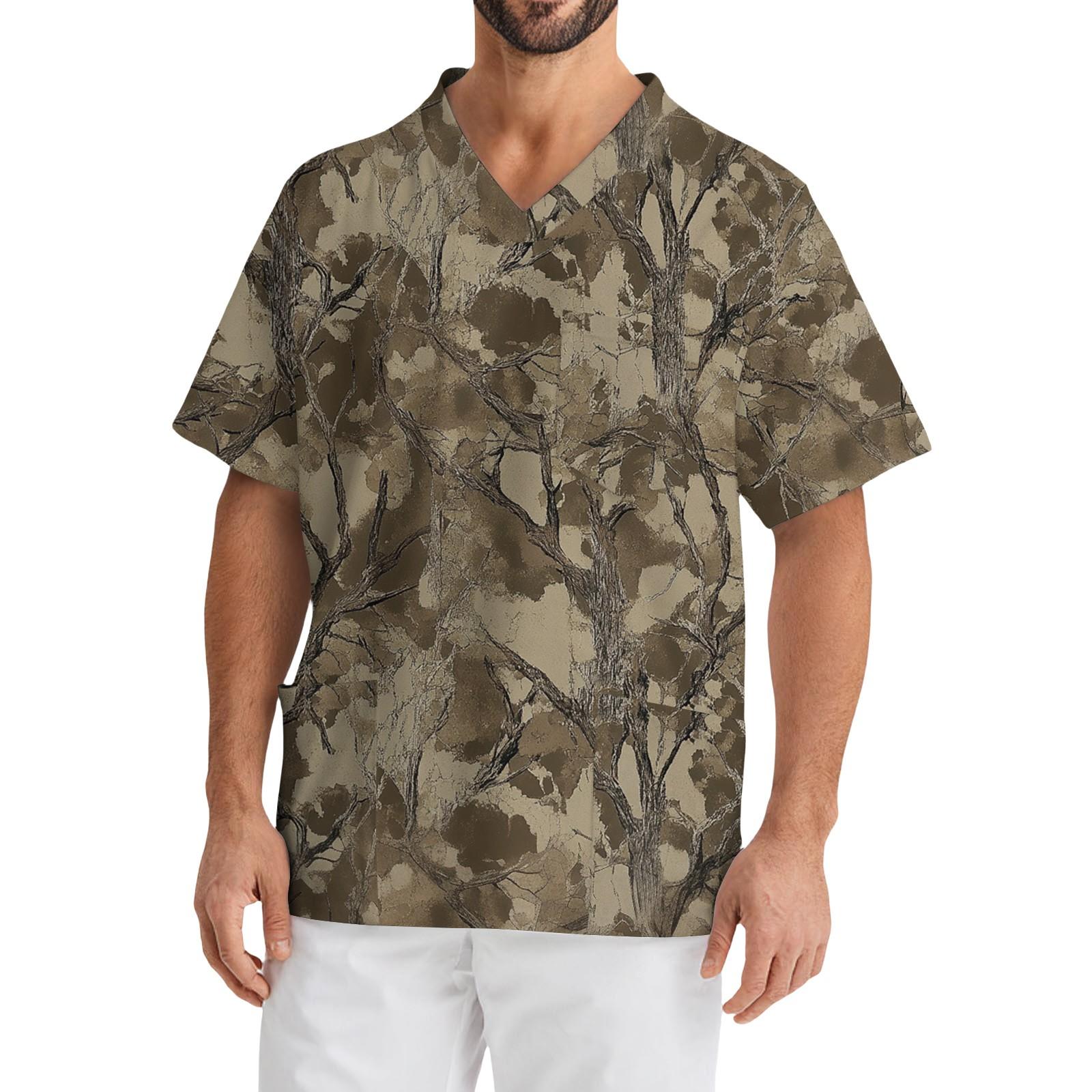

Men s Casual Short-Sleeved V-Neck Printed Front Pocket Top XXXL