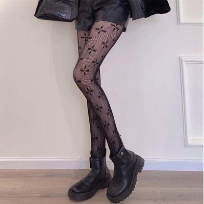 Calze Rete a Forma di Quadrifoglio Stile Net Celebrity - Collant in Seta Nera per Primavera e Autunno.