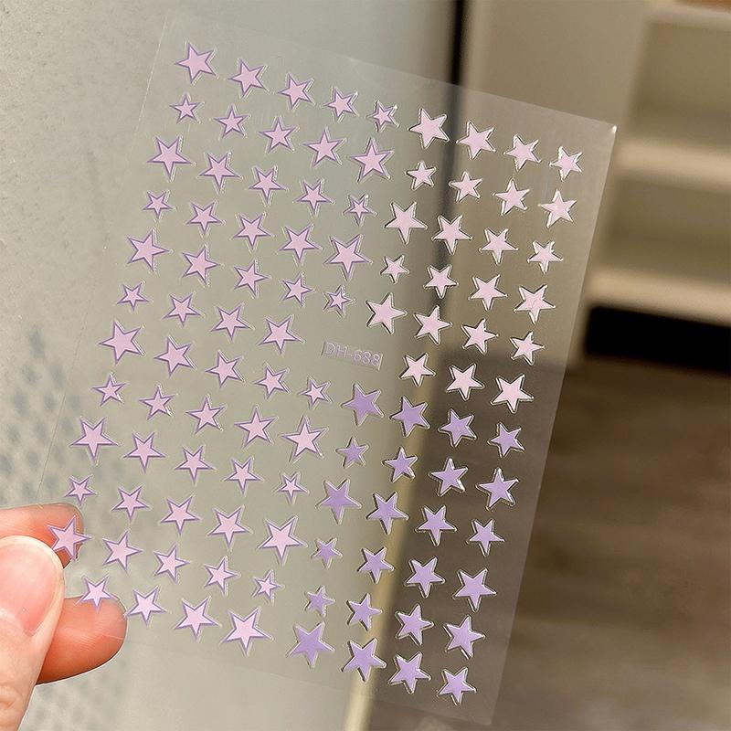 Simple Laser Silver Star Nail Art Stickers Holographic Colorful Self-Adhesive Star Decal Diy Manicure Star Slider