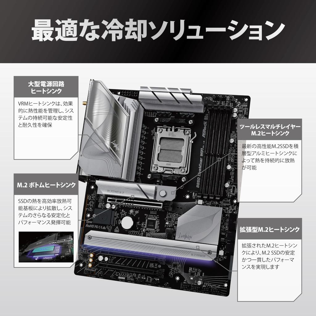 ASRock B850 LiveMixer WiFi DDR5 ATX Motherboard for AMD Ryzen Series CPUs Compatible Japanese Retailer Motherboard, 9000/8000/7000 (Socket AM5),