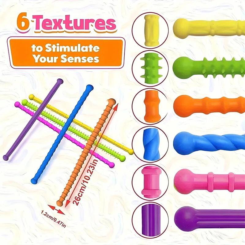 6Pcs Stretchy Textured Rope Fidget Toys Sensory Autism Toys for Stress Anxiety Relief Office Desk Fidget for Workers