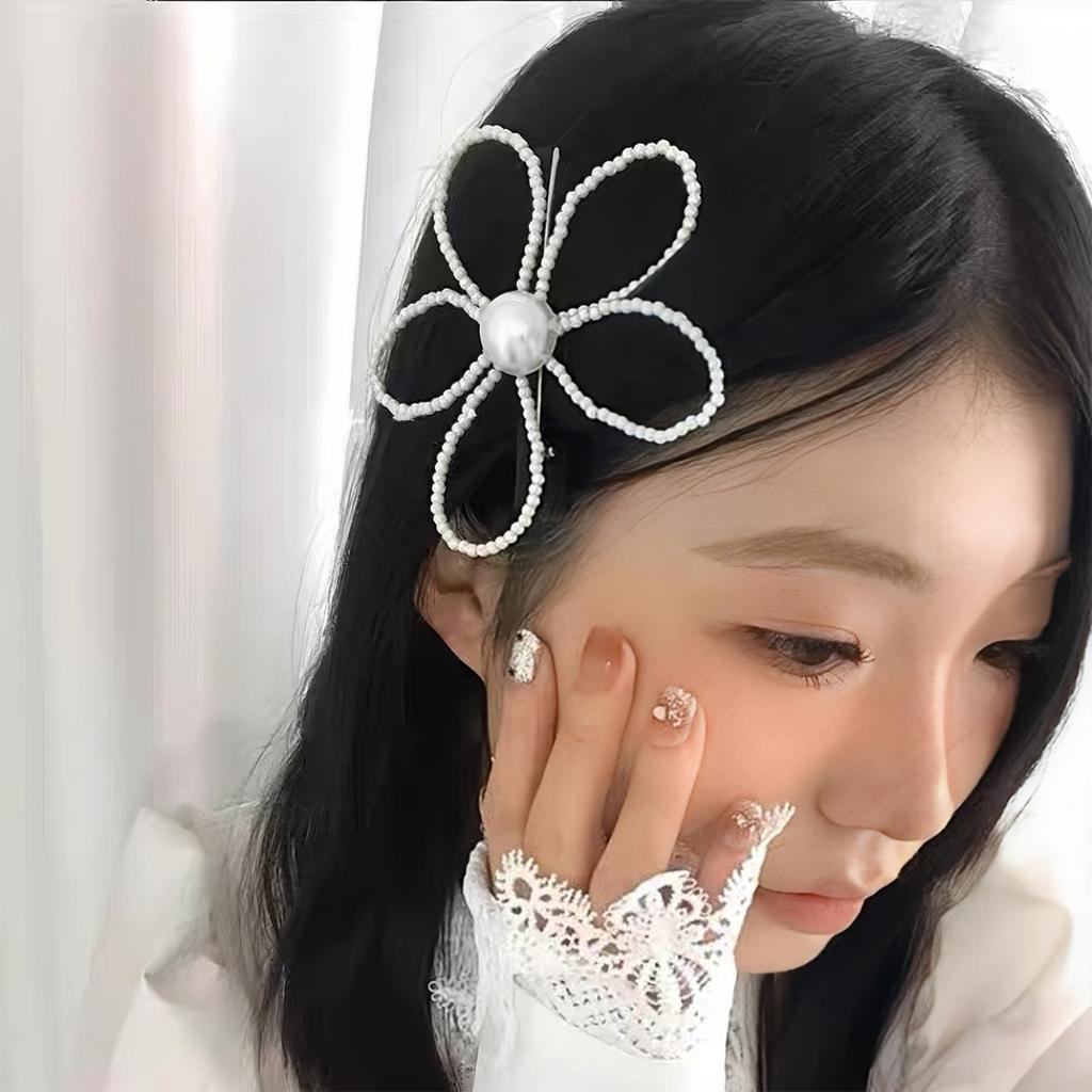 1pcs Pearl Flower Hair Clip Side Bangs Barrettes for Women Girls Non Slip Hairpin Hair Accessories