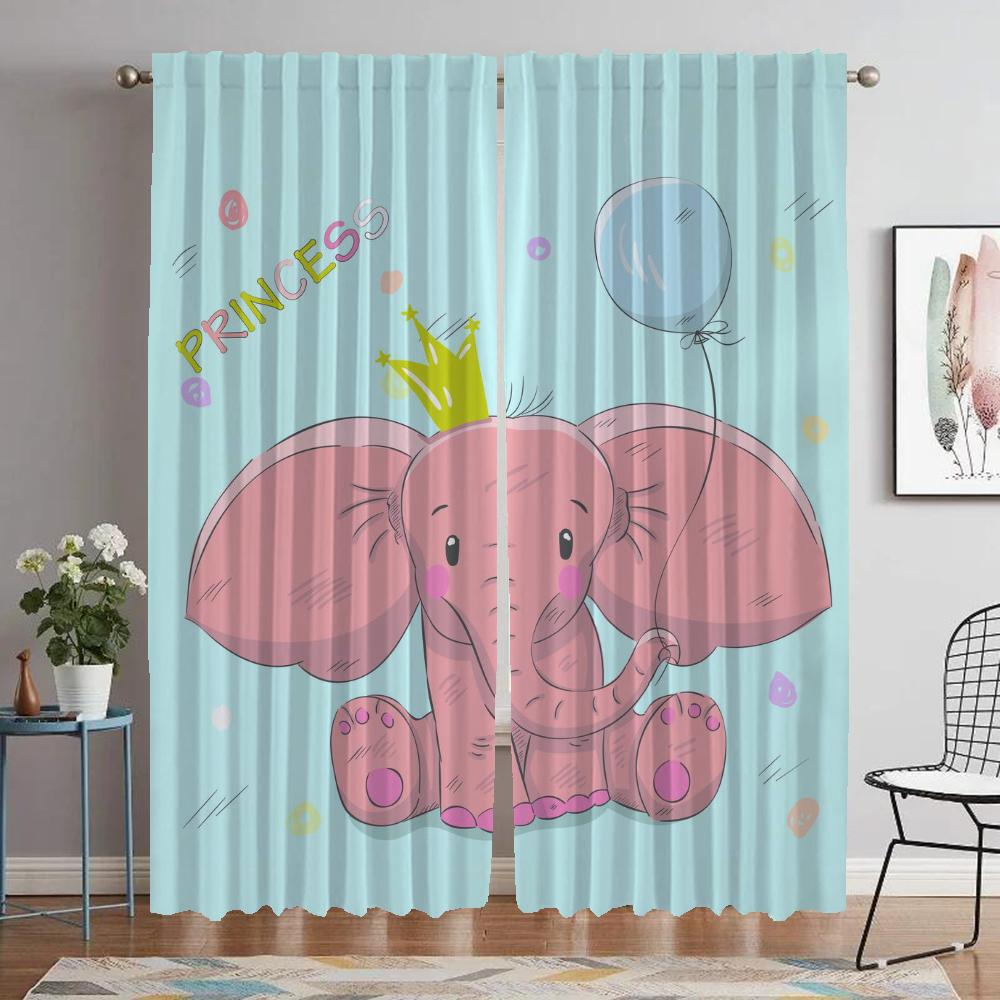 Elefant Karton Zuhause Innendekoration Vorhänge 2 Stück Tüll für Schlafzimmer Wohnzimmer Vorhang Raumteiler Jalousien Halloween Dekoration
