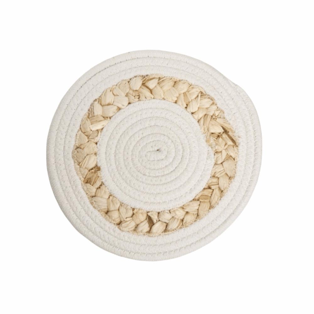 Boho Straw Woven Tray Wall Decor Round Basket Macrame Straw Wall Hangings Non Slip Heat Resistant Woven Coaster Placemat
