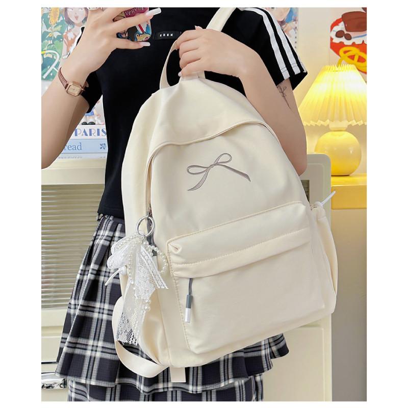 Ribbon Embroidery Bow Nylon Backpack Large Capacity Laptop Fashion Schoolbag