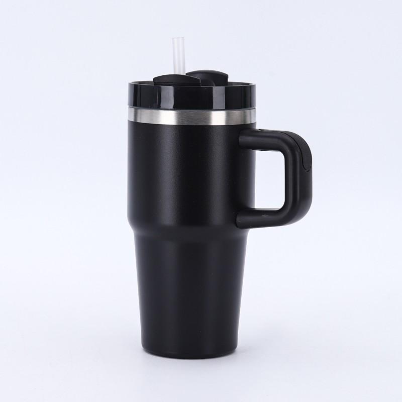 14oz Vakuumisolierte Edelstahl-Reisebecher mit Griff, Strohhalm, für Auto, Büro, Outdoor-Nutzung