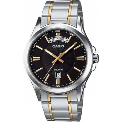 Men S Analog Quartz Watch Metal Band Silver Gold Black Mtp 1381g 1av