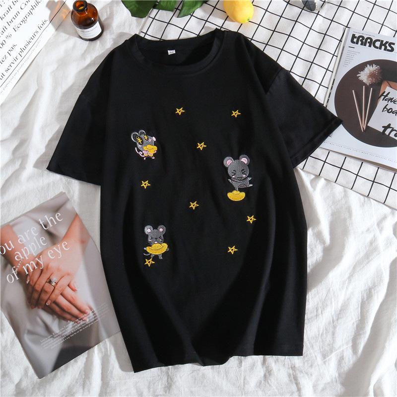 European Heavy Embroidered Cotton Women's Mid-Length White Short-Sleeve T-Shirt for Summer 2025