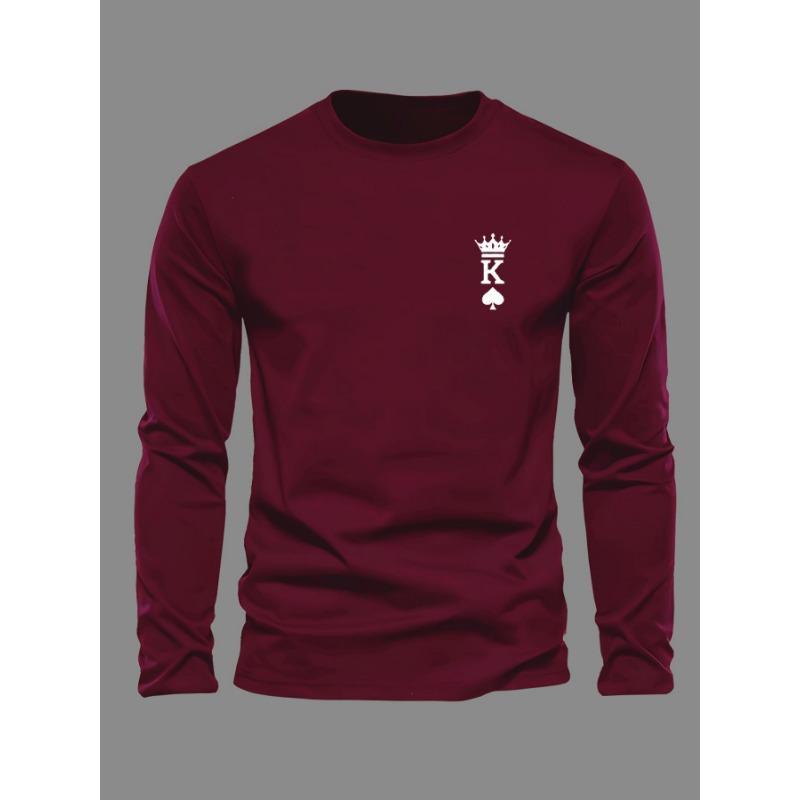 Men's Long Sleeved Round Neck Loose Casual KING Pattern Printed Spring and Autumn Versatile T-Shirt Top