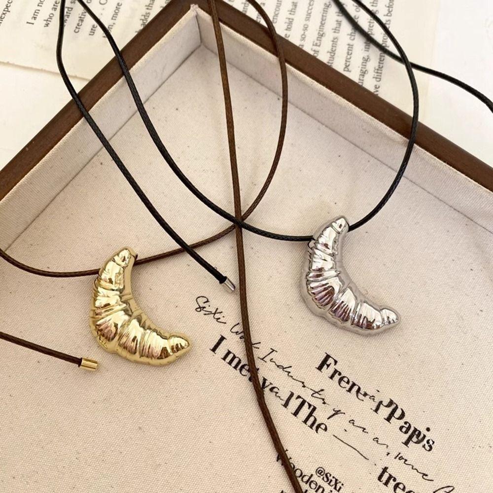 Minority Design Croissant Pendant Necklace Bread Long Sweater Chain Rope Chain Necklace  Female