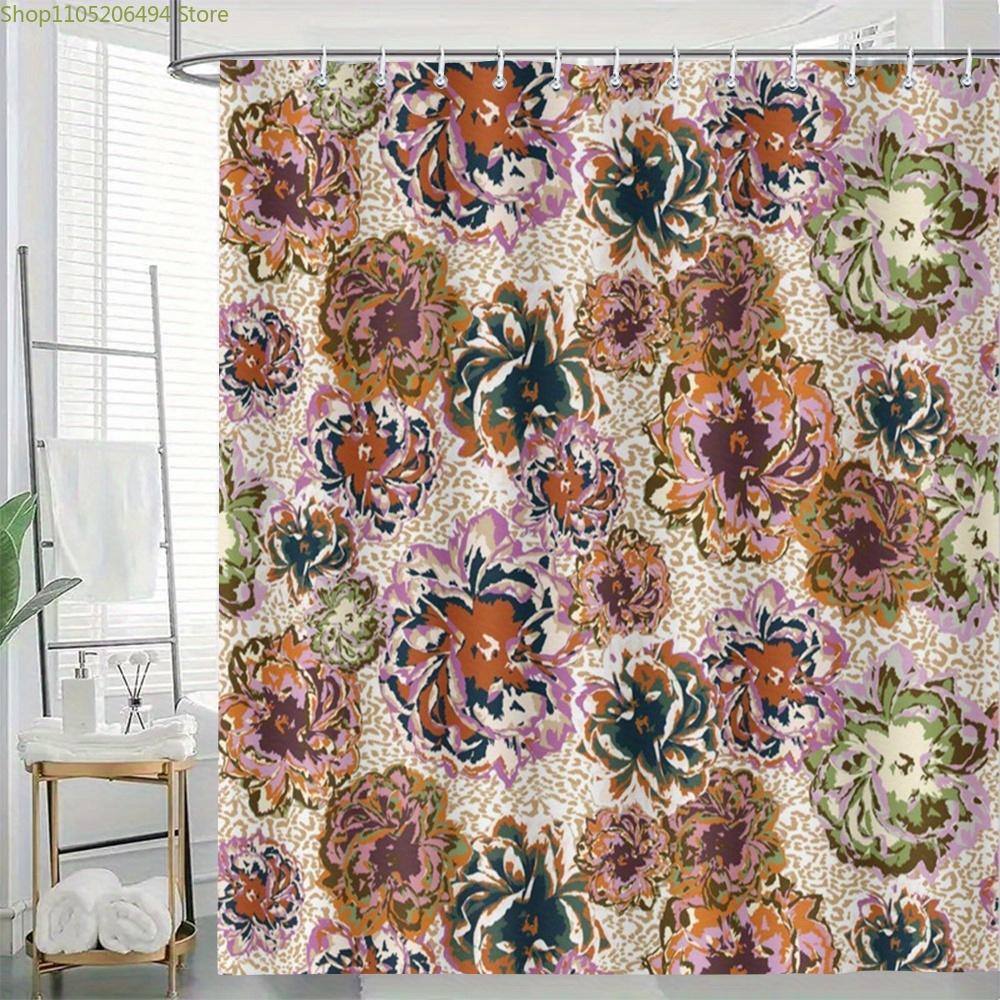 

1 шт. Очень большая цветочная шторка для душа - Элегантный декор для ванной комнаты с крючками, Прочная полиэстеровая ткань, Розовый/Красный/Зеленый/Бежевый/Черный 90x180cm
