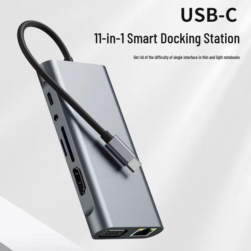 11-in-1 USB-C Docking Station: HDMI, Card Reader, VGA, Ethernet, Screen Mirroring for Laptops and Phones