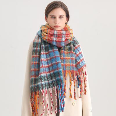 Winter New Rainbow Plaid Imitation Cashmere Scarf For Couples, Versatile Scarf, Thick And Warm Shawl