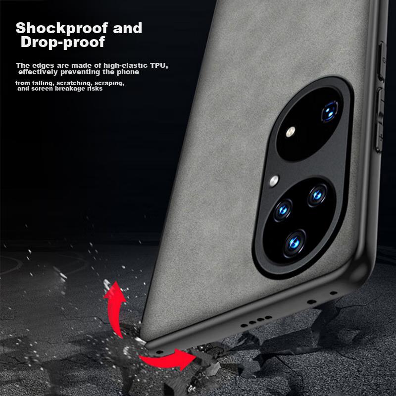 Phone Case for Huawei P50/P50E, Full Lens Protection, Silicone Soft Edge, Shockproof, Ultra-Thin, Simple And Stylish Leather Texture Case, Quiet Black