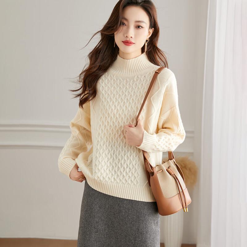 Srcr Women's 100% Wool Cable Knit Loose Sweater