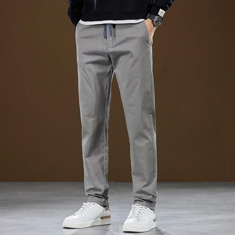 

Mens Pants Cotton Casual Stretch Male Trousers Man Long Straight High Quality Plus Size Pant Suit 46 сірий
