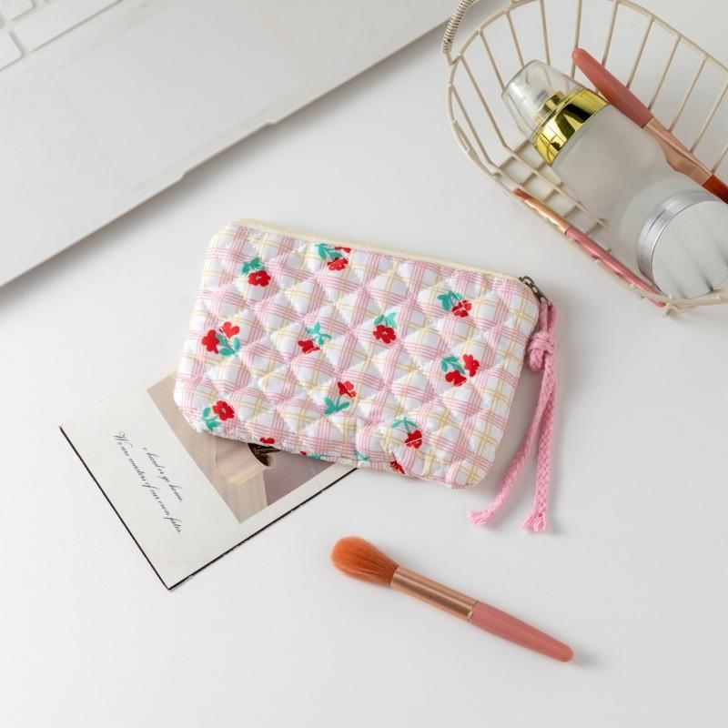 Plic Cosmetic cu Fundă Florală, Geantă Mică Pătrată pentru Machiaj cu Fermoar, Depozitare Portabilă pentru Ruj, Portofel pentru Monede pentru Femei