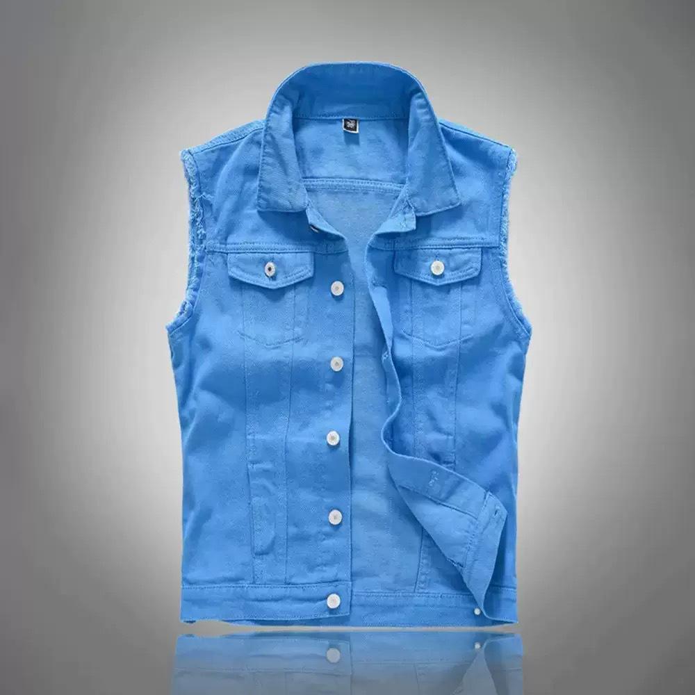 Kule Spring Korean Slim Fit Men's Trendy White Denim Vest