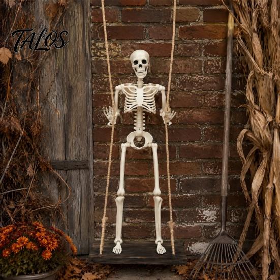 Dekorativer Schaukel für Halloween Schwingende Skelett Dekoration, 35" Groß Spukhaft Hängend mit Langlebigem Sonnenlichtbeständigem Requisit Holz Hof, Garten, Veranda,