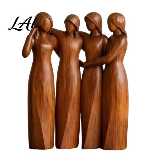Nature Inspired Ornament Sisterhood Wooden Figurine Handcrafted Friendship Sculpture for Living Room Creative Displays Bedroom Tabletop Ornament