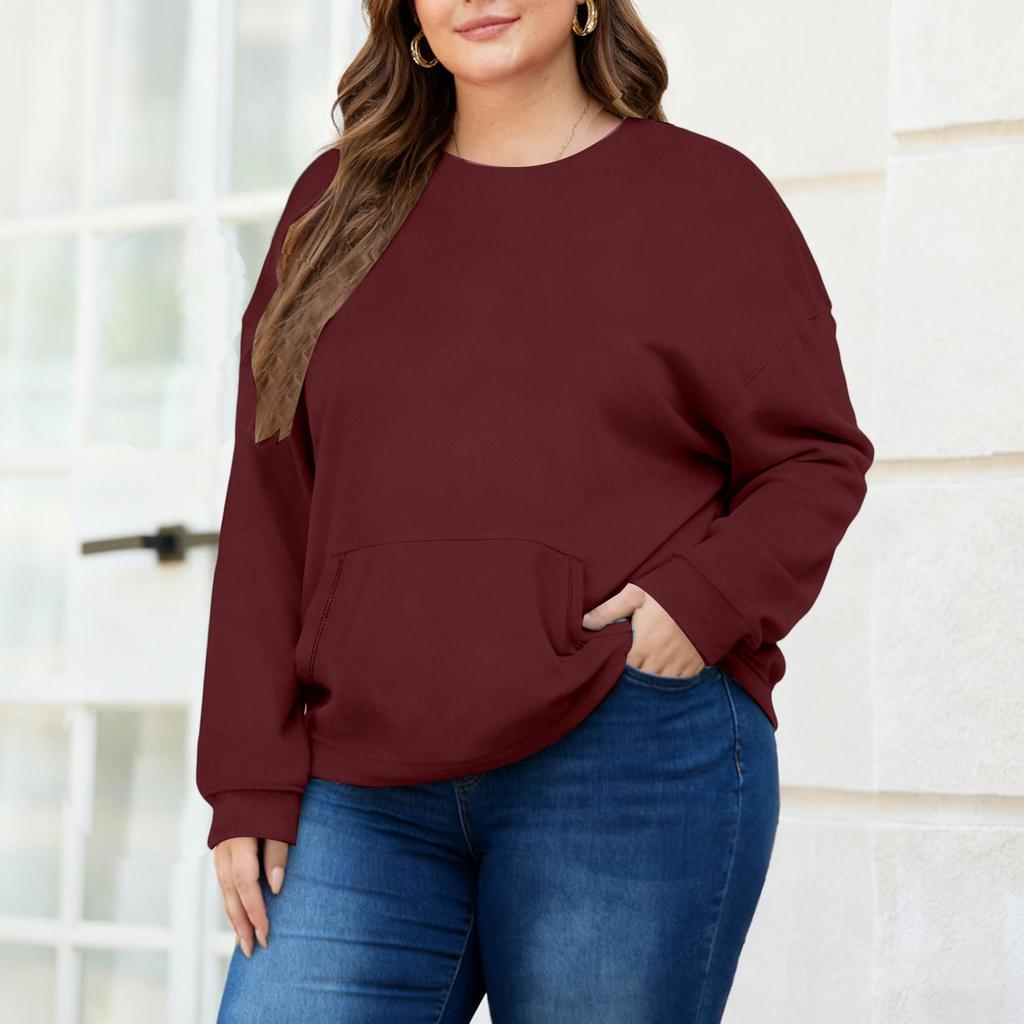 Plus Size Sweatshirt För Kvinnor Oversized Crewneck Långärmad Pullover Toppar