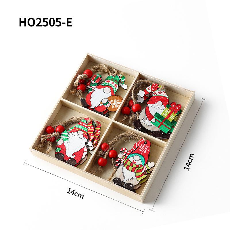 Christmas Four-Grid Faceless Old Man Wooden Ornament Gift Box with Small Pendants