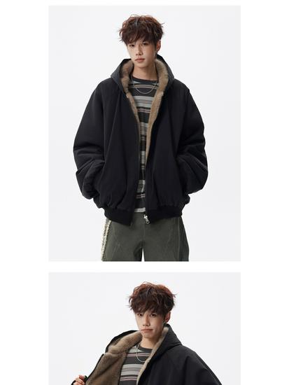 Herren American Style Kapuzen Adler Plüsch Baumwolljacke - Winter Retro Trend, Dick Warm & Lockerer Schnitt