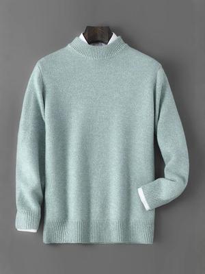 Men's Double-Strand Thickened Pure Wool Half-High Collar Loose Pullover Sweater for Autumn/Winter
