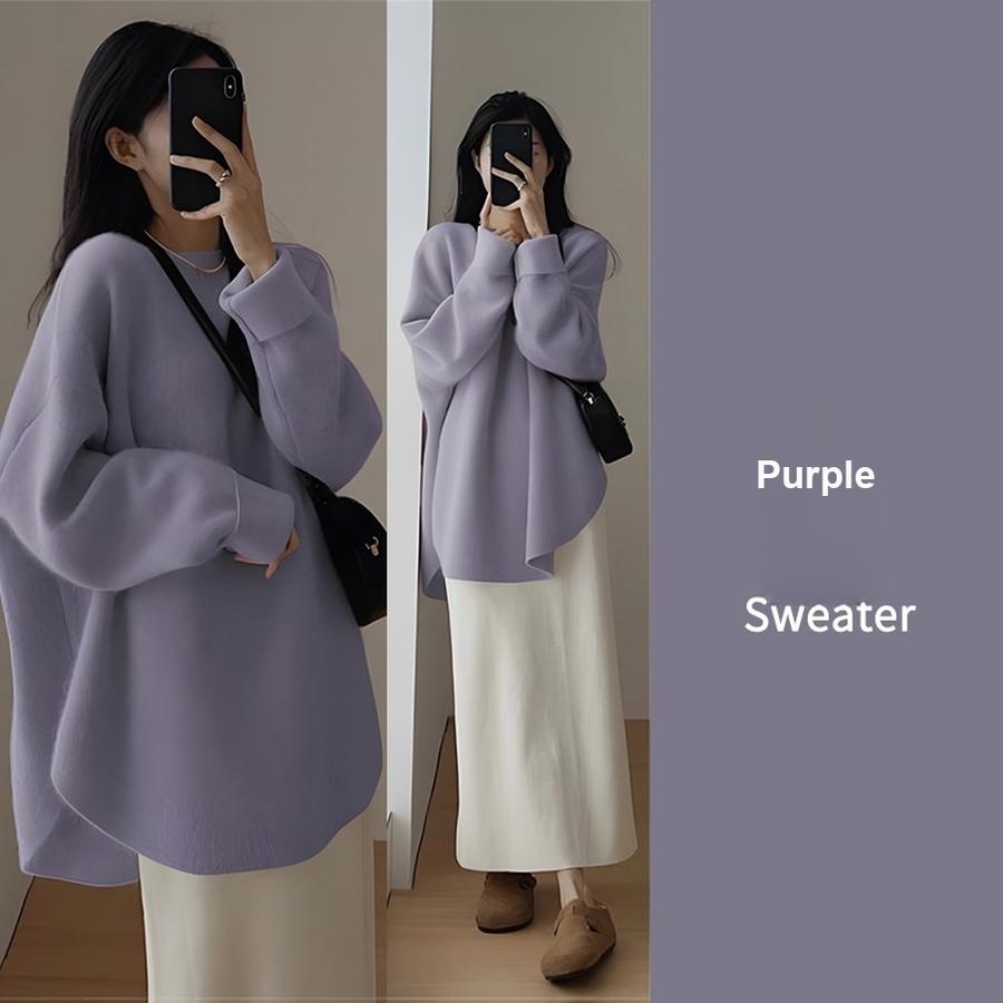 Pink Crewneck Sweater Women's New Fall Outfit Korean Style Atmosphere Aesthetic Top
