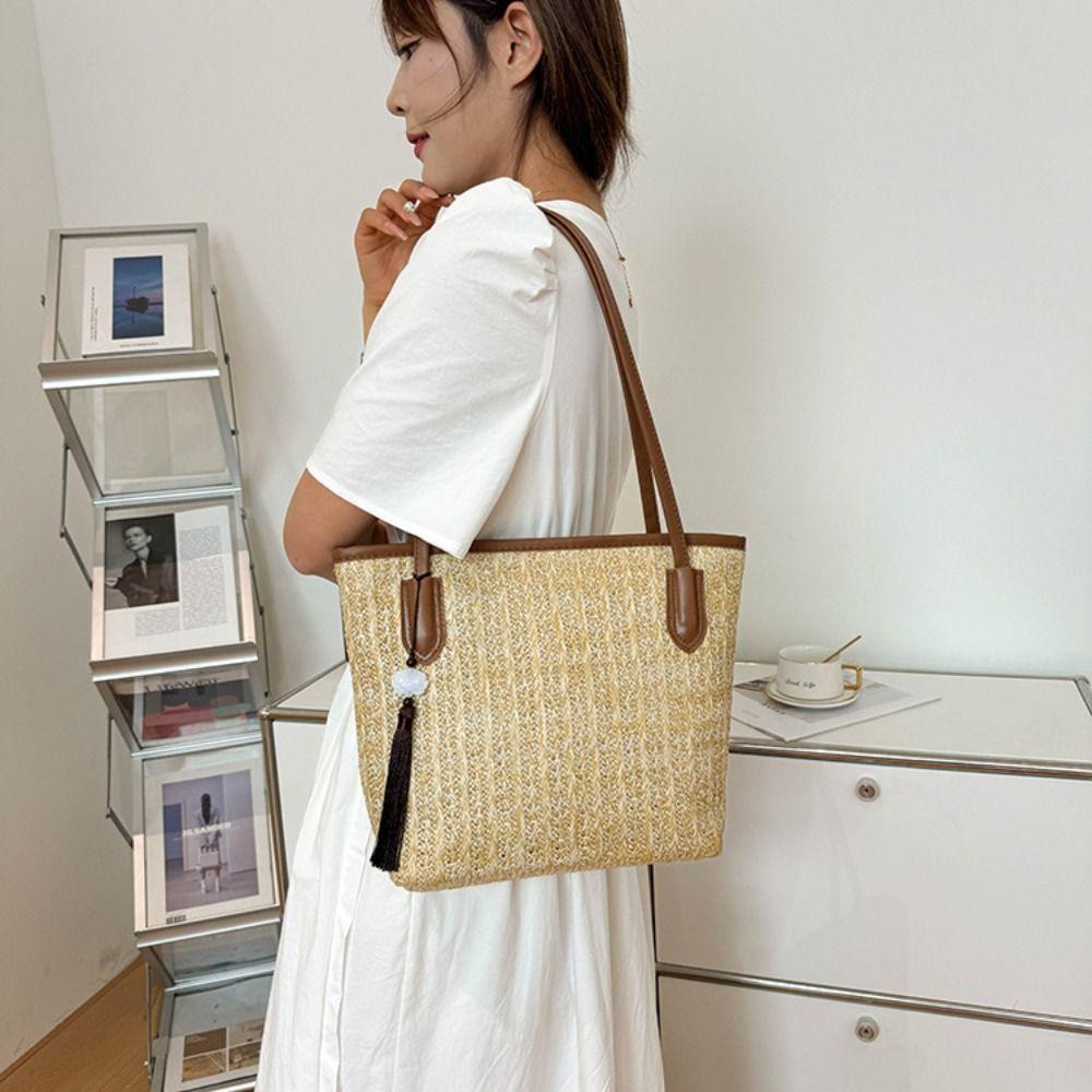 Large Capacity Bohemian Shoulder Bag Fashion Summer Beach Straw Handbag Weave Tote Bag  Summer
