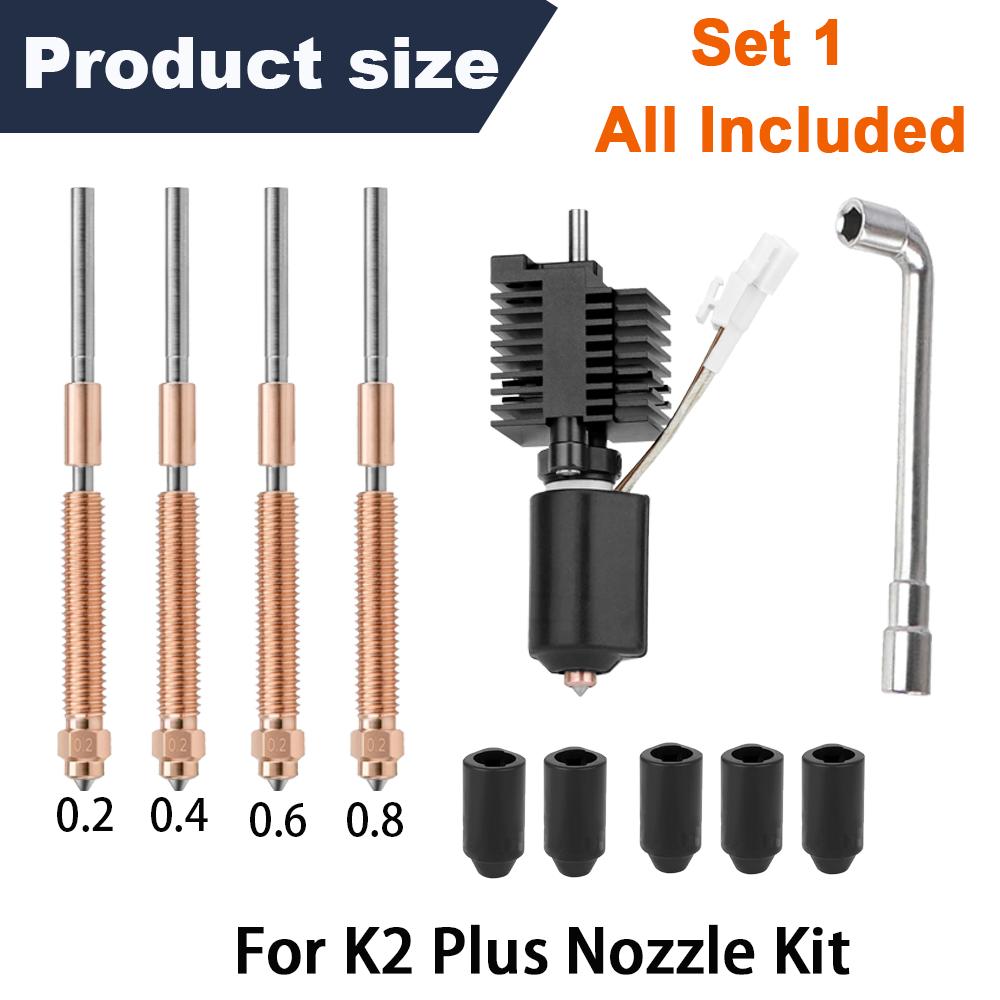 For Creality Hi/K2/K2 Pro/K2 Plus High-Flow Nozzles,Quick Change (0.2/0.4/0.6/0.8mm) High-Flow Steel-Tip Copper Nozzles&Titanium
