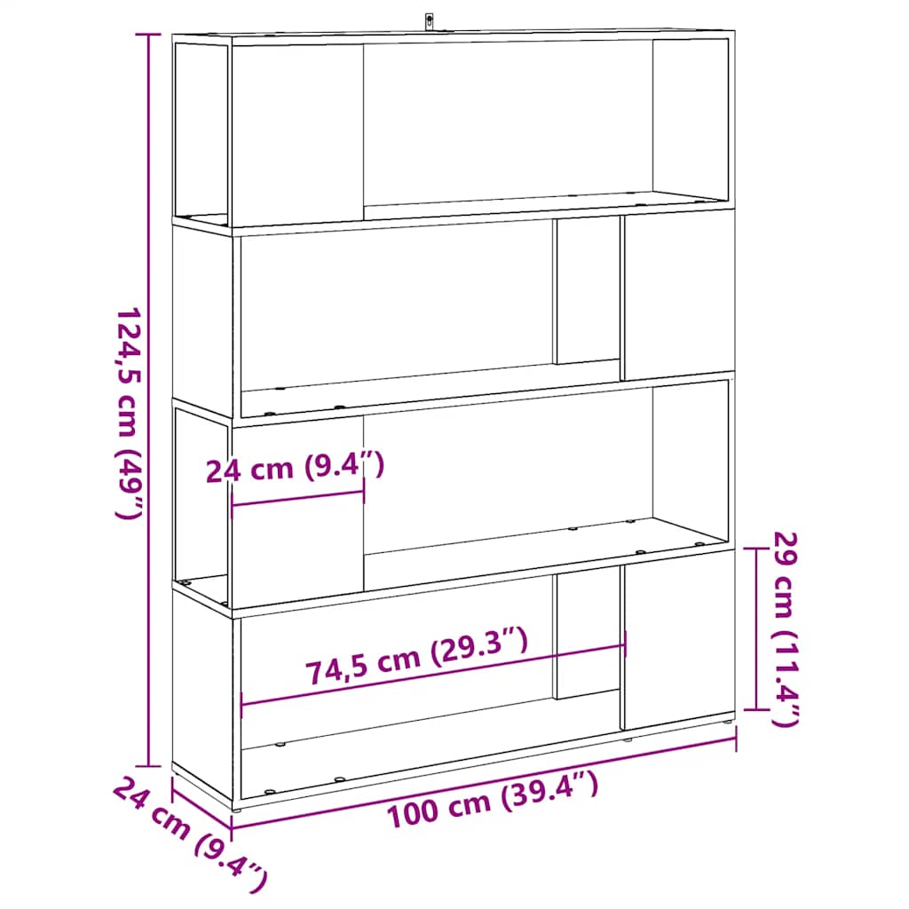 Bookshelf Room Divider Rustic Wood Look 100 x 24 x 124.5 cm