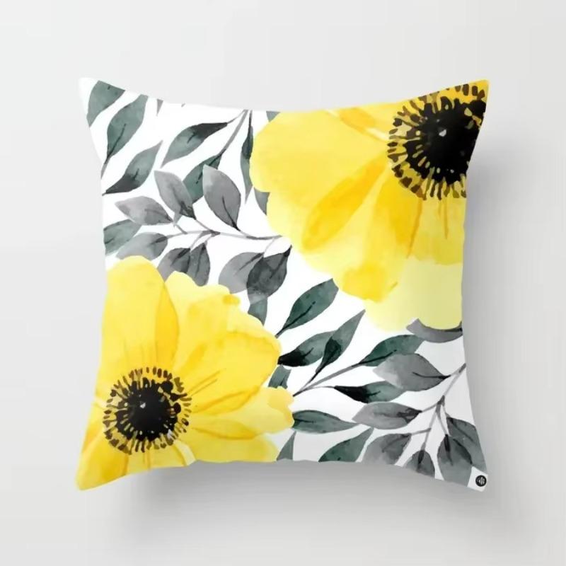Yellow Plant Flower Decorative Cushion Cover Polyester Throw Pillow Cover Pillowcase For Sofa Home Decor 45X45Cm Fundas De Cojin