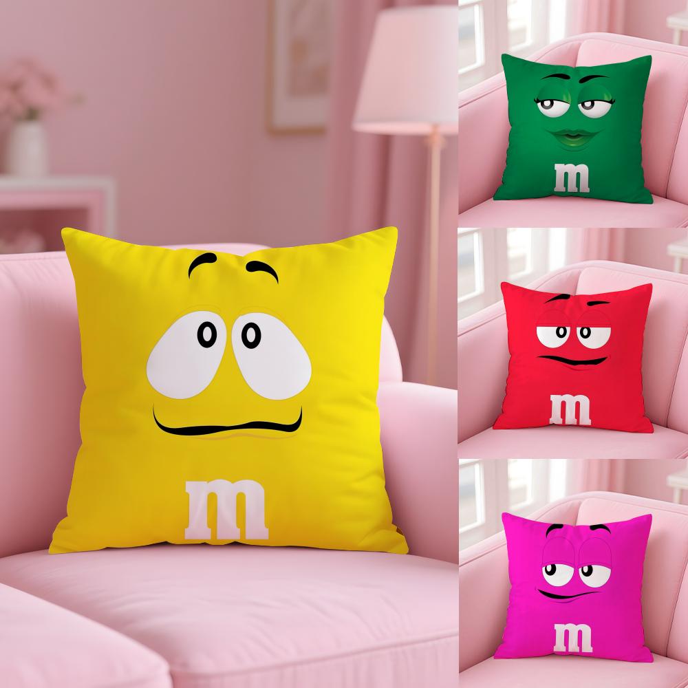 Cute Funny Art M-M&M'S Cushion Cover Plush Fabric Soft Double-Sided Printed Sofa Warm Winter Home Child Gift Pillow Case