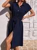 2024 Women's Fashionable Shirt Collar Waist-Cinching Dress with Waistband