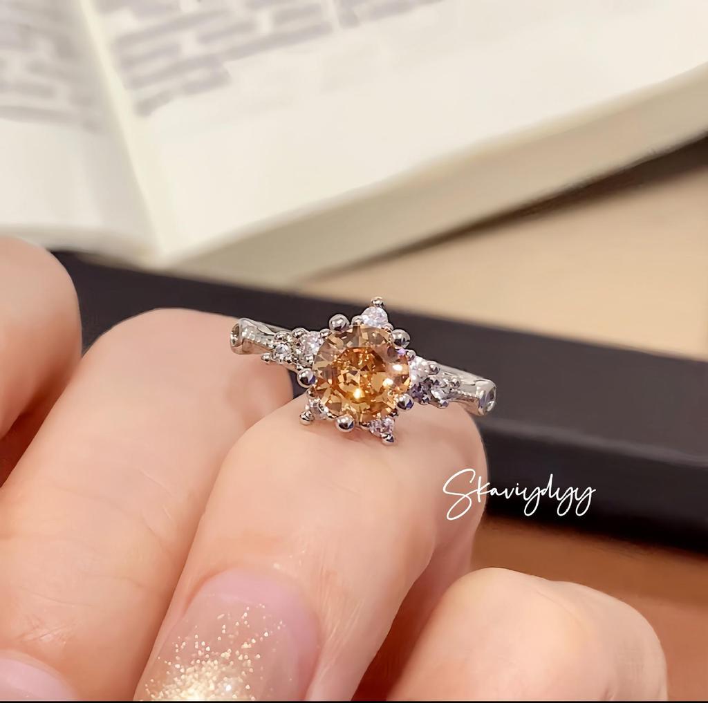 Champagne Simulated Moissanite 1 Carat Open Ring – Women's Luxurious Versatile Design