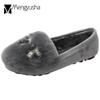 Big Size 43 Rabbit Fur Moccasins Women Crystal Bowtie Flats Round Toe Slip On Fur Snow Shoes Winter Outdoor Shearling Ballerinas