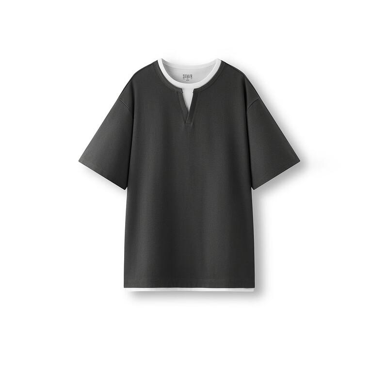 Semir Men's Waffle Knit Color Block Faux Layer Short Sleeve T-Shirt