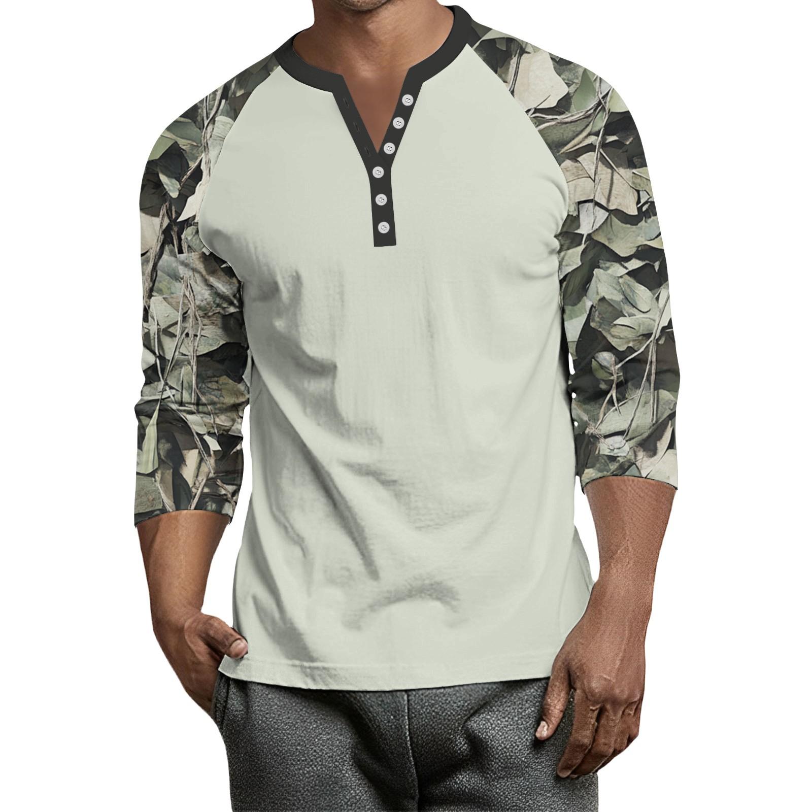 

Мужской контрастный топ реглан на пуговицах с рукавом 3/4 M