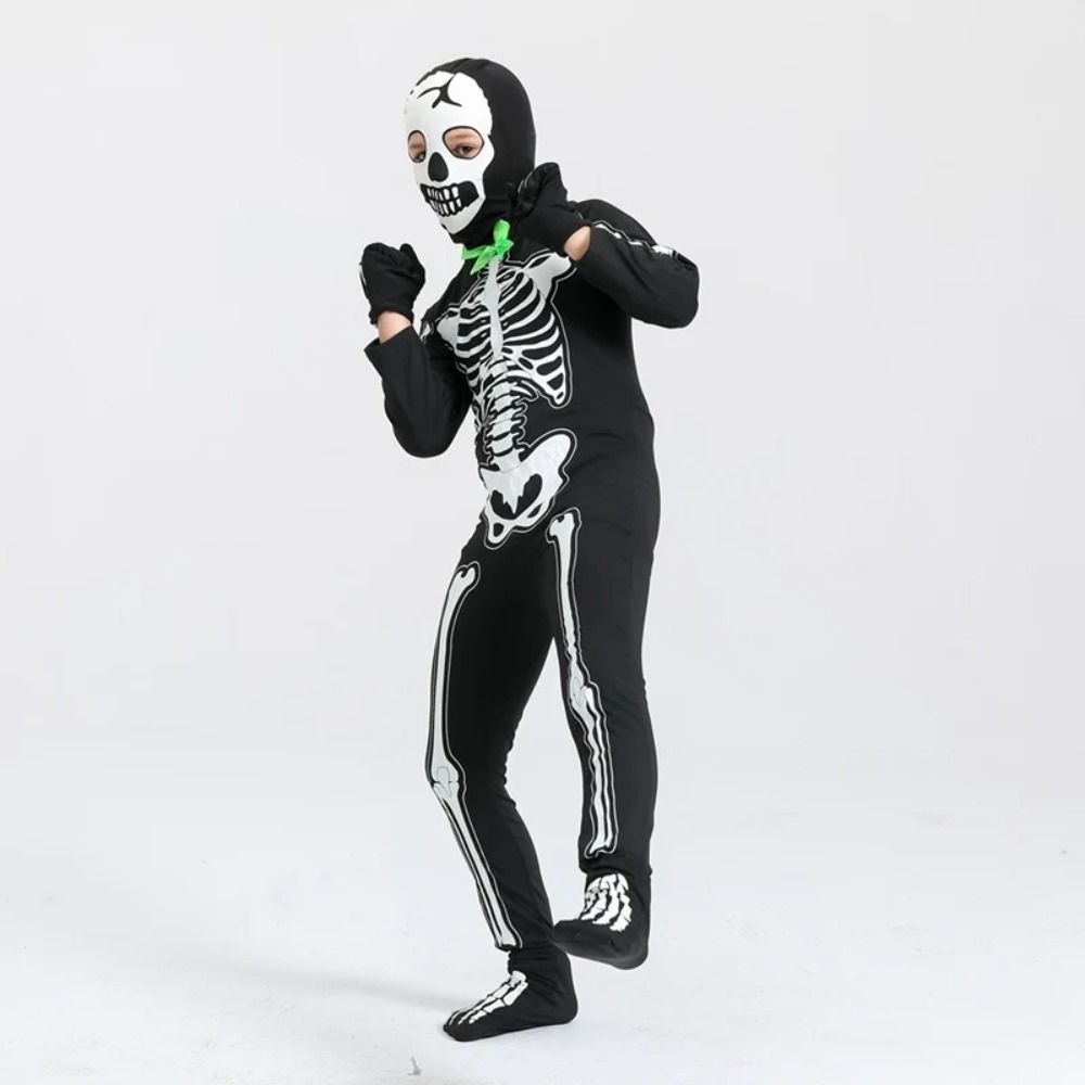 Hooded Children Cosplay Costume Glow-in-the-Dark Performance Suit Halloween Skull Costume  Boy