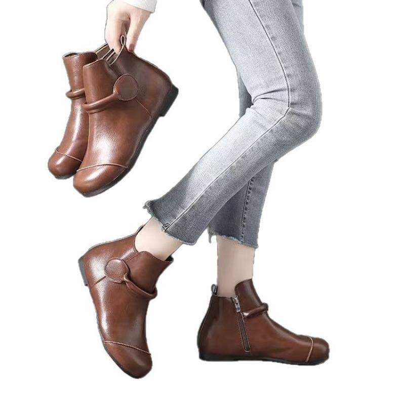 Fleeceové boty retro etnické krátké boty podzim a zima nové měkká kůže měkká podrážka ploché jednoboty Maillard univerzální jednoboty