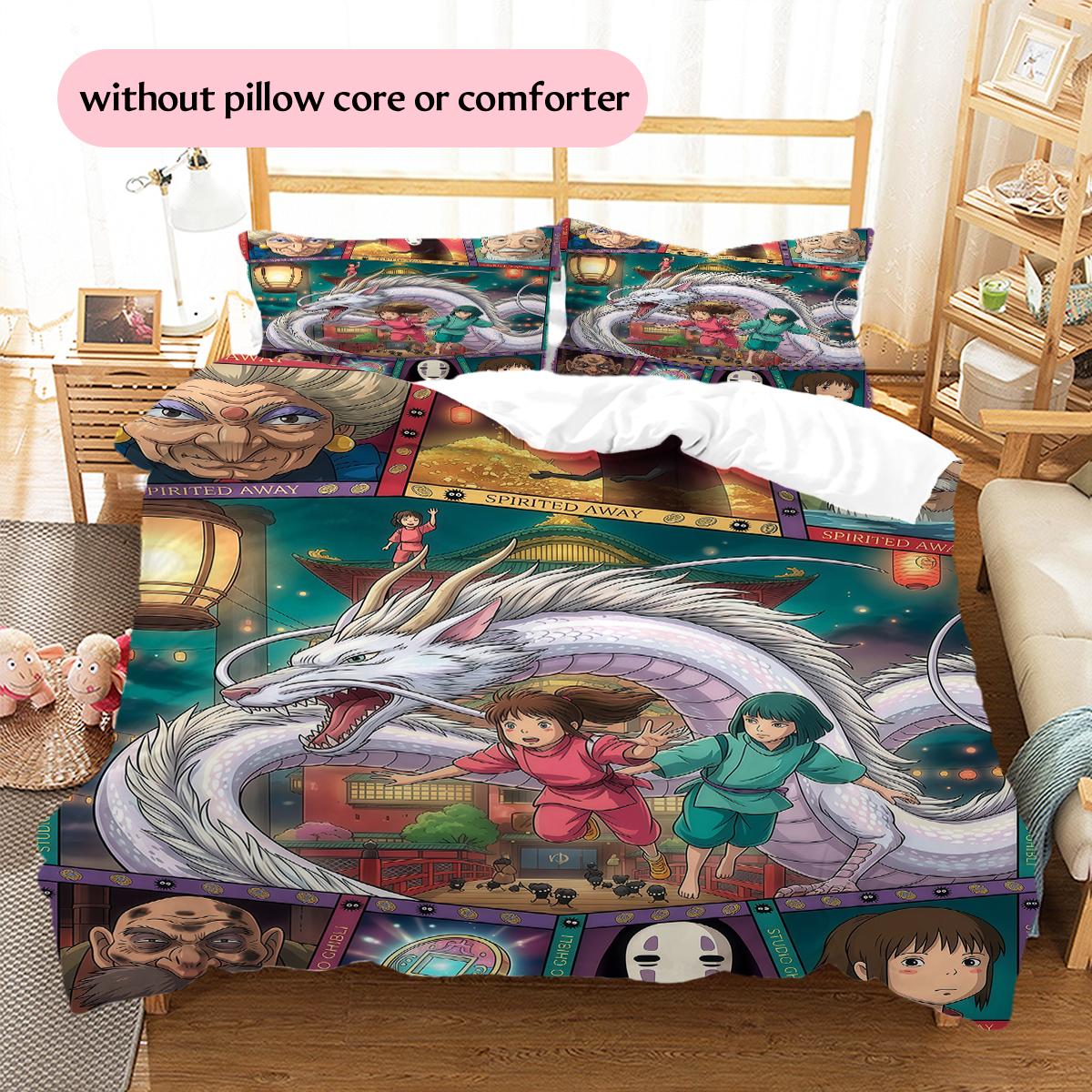

splicing Spirited Away Pattern Bedding Quilt Set Home Decoration Gift (1 * duvet cover + 2 * pillowcase without core) 135x200cm