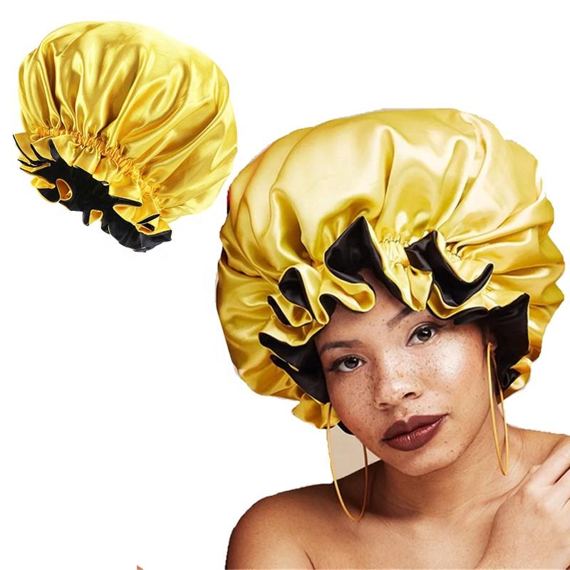 Cap Adjustable Silk Satin Bonnet Women Silk Night Sleep Hats Double Layer Head Cover Custom Shower Cap Custom Sleeping синий