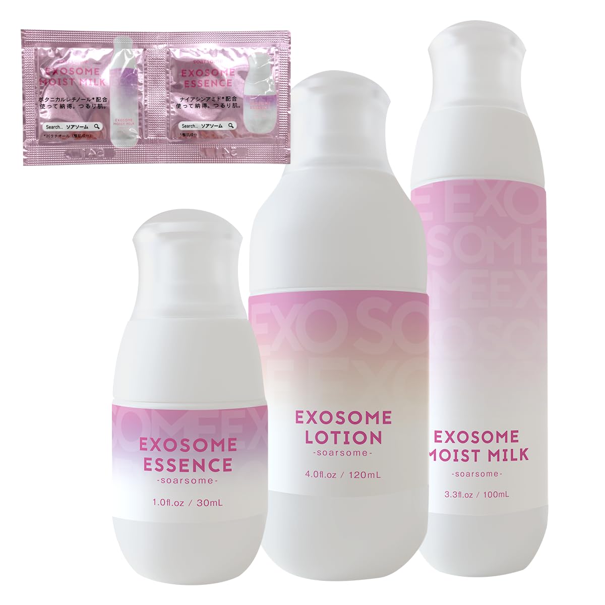soarsome Exosome Skincare Mist Toner Moisturizing Emulsion Serum 30ml High-Concentration 3-Piece Set 120ml, 100ml, (with sample)
