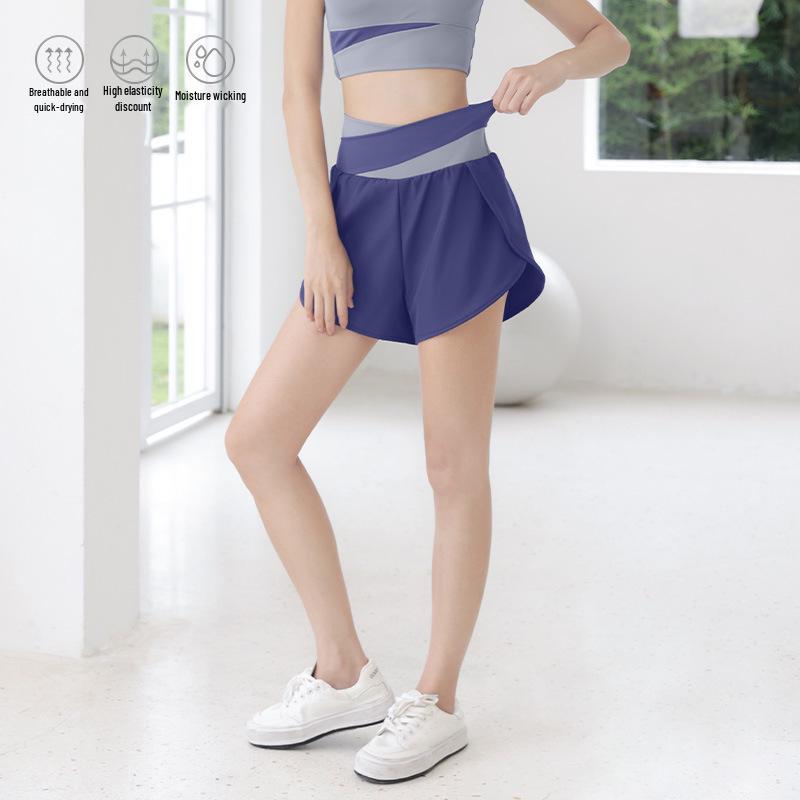 Women's High-Waist Quick-Dry Colorblock Yoga Shorts with Side Pockets