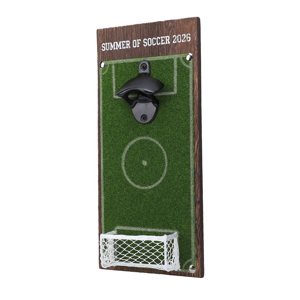 Soccer Field Bottle Opener with Cap Catcher Wood Iron Wall Mounted Beer Bottle Opener Wall Decor for Soccer Fans
