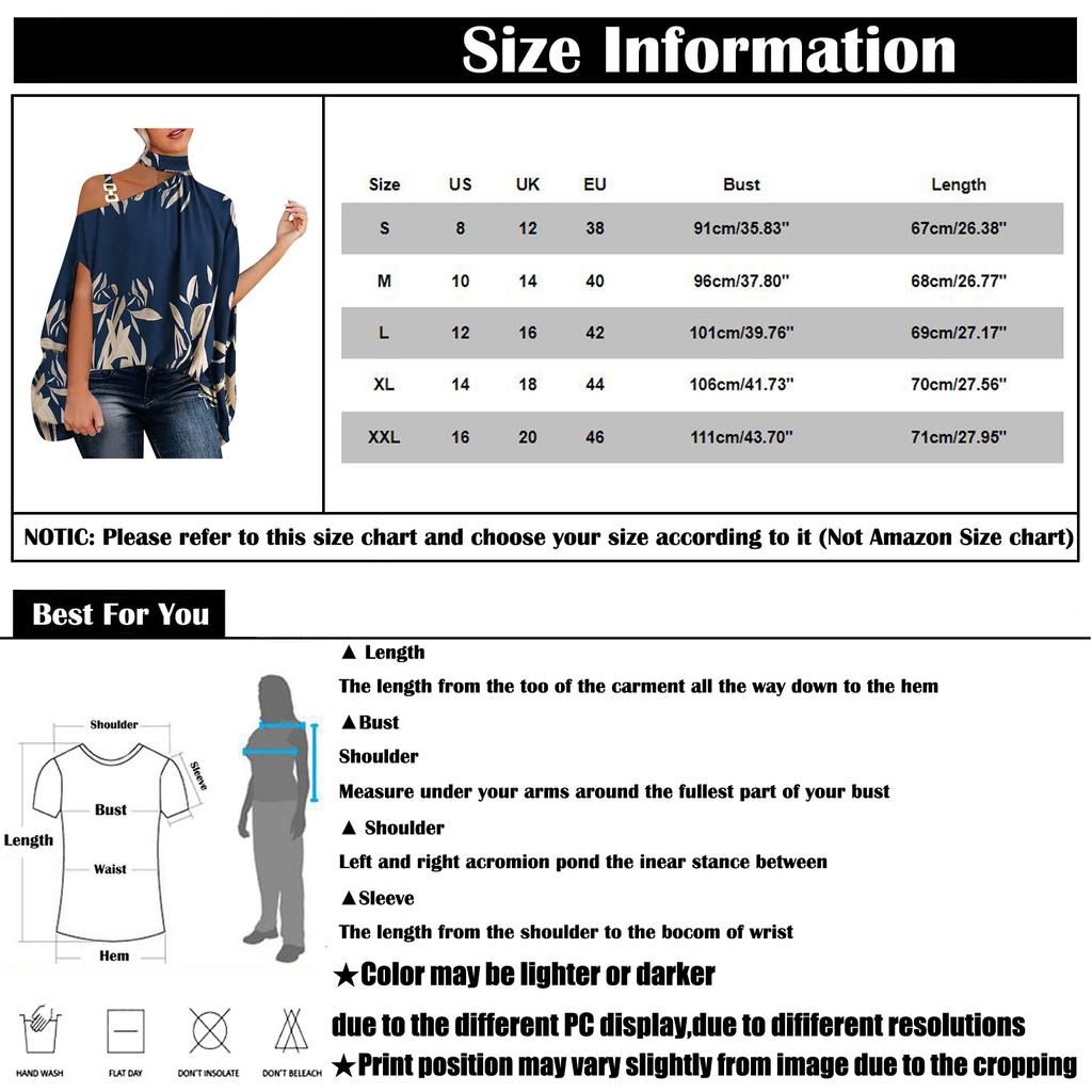 Women's One Shoulder Casual Shirts Fake Collar Floral Print Fashion Loose Top T Shirts
