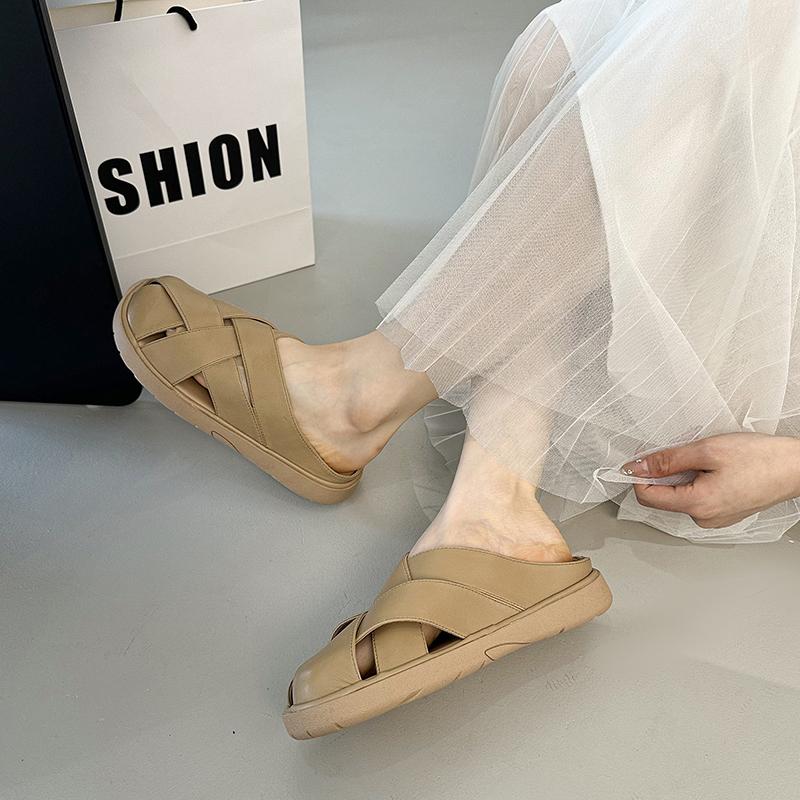 Fashion 2025New Anti-slip Summer Women Slippers Square Toe Soft-soled Square Toe Flat Sandals Solid Color Comfortable Ladies Mules
