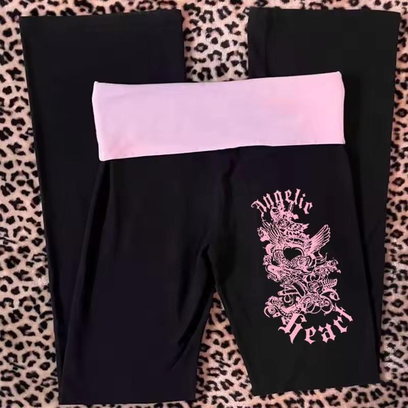 VIONA Hip-Hop Streetwear Hose Damen Y2K Gothic Kordelzug Hose Frühling Herbst Klassische Mode Rosa-schwarz Patchwork Bootcut Hose